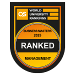 Badge for qs world university rankings 2025, highlighting top business master's programs in management.