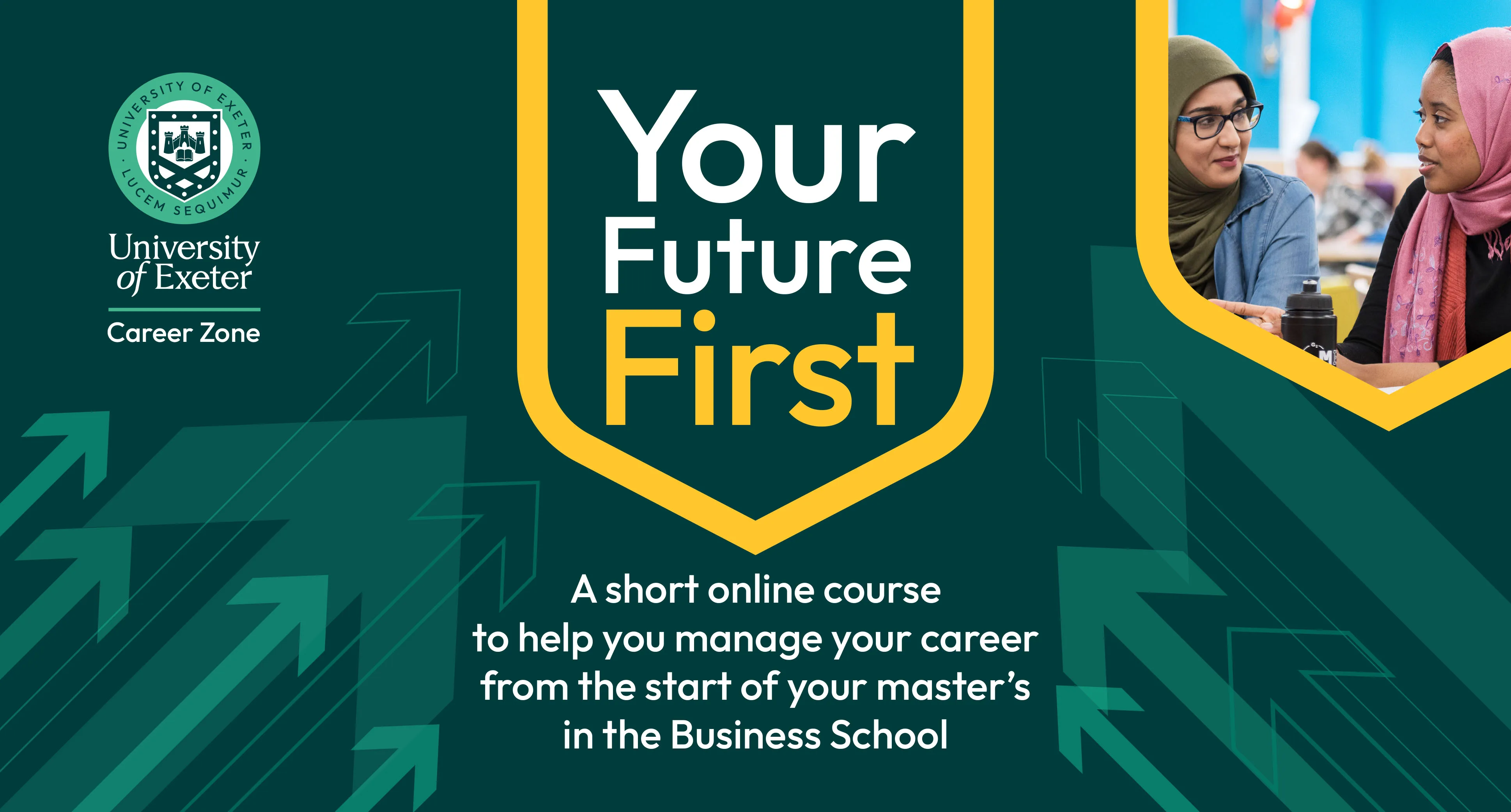 Banner promoting your future first program for starting a career in business school.
