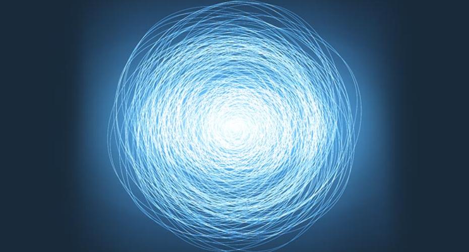Abstract background with luminous swirling circle of light on the dark
